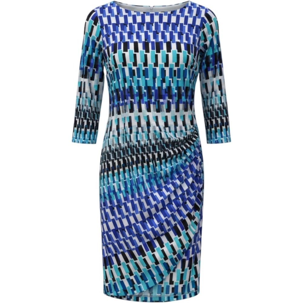 Chico's Blue Geometric‎ Block Print Side Ruched Sheath Dress Size 1.5 L Large